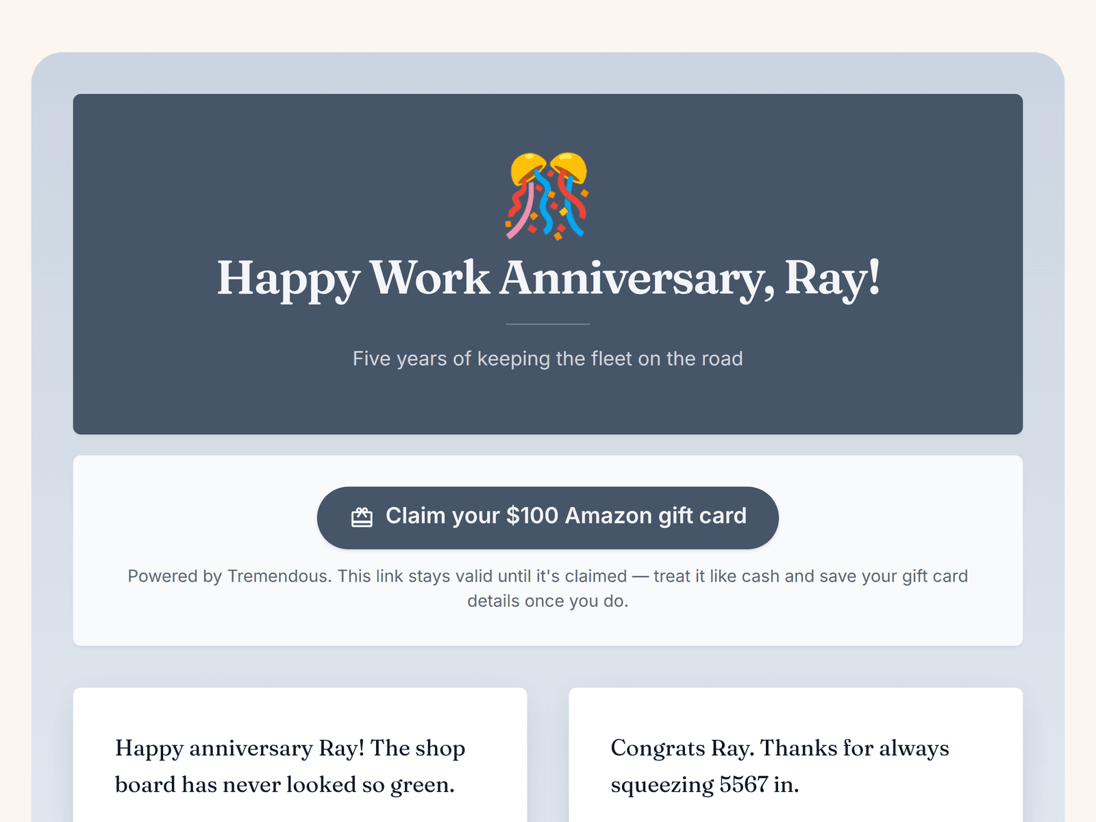 A delivered PortaPro card with the Claim your gift card button under the header.